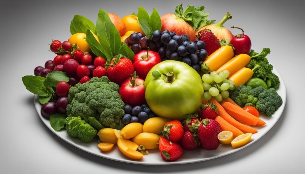 Nutrition équilibrée avec fruits et légumes